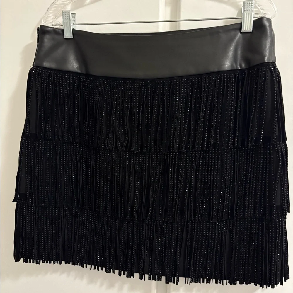 Dkny Black Beaded Fringe Mini Skirt - Picture 3 of 5